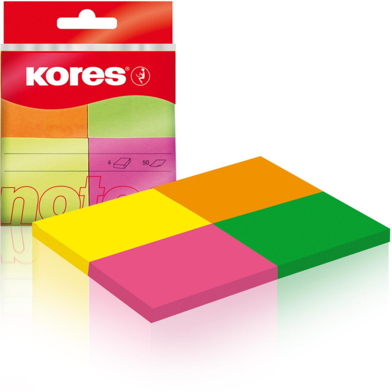 Стикеры Kores бум.для зам. 40х50 неон.гамма 4шт./уп.по 50л. '48450