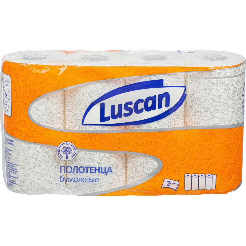 Полотенца бумажные LUSCAN бел цел 16,5-17м 2-сл.,с тиснением, 4рул./уп