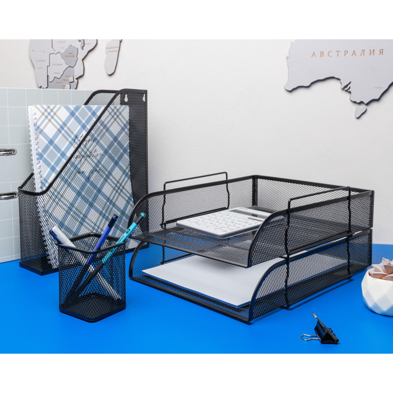 Лоток горизонтальный для бумаг Attache 83x340x268мм металл сетка черный