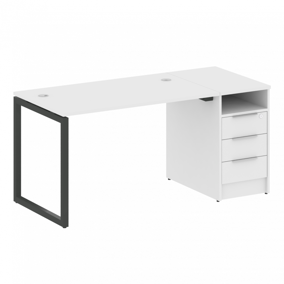 Metal System Quattro Рабочая станция с тумбой на О-образном м/к 40БО.РС-СТП-1.2 Белый/Металл Антраци
