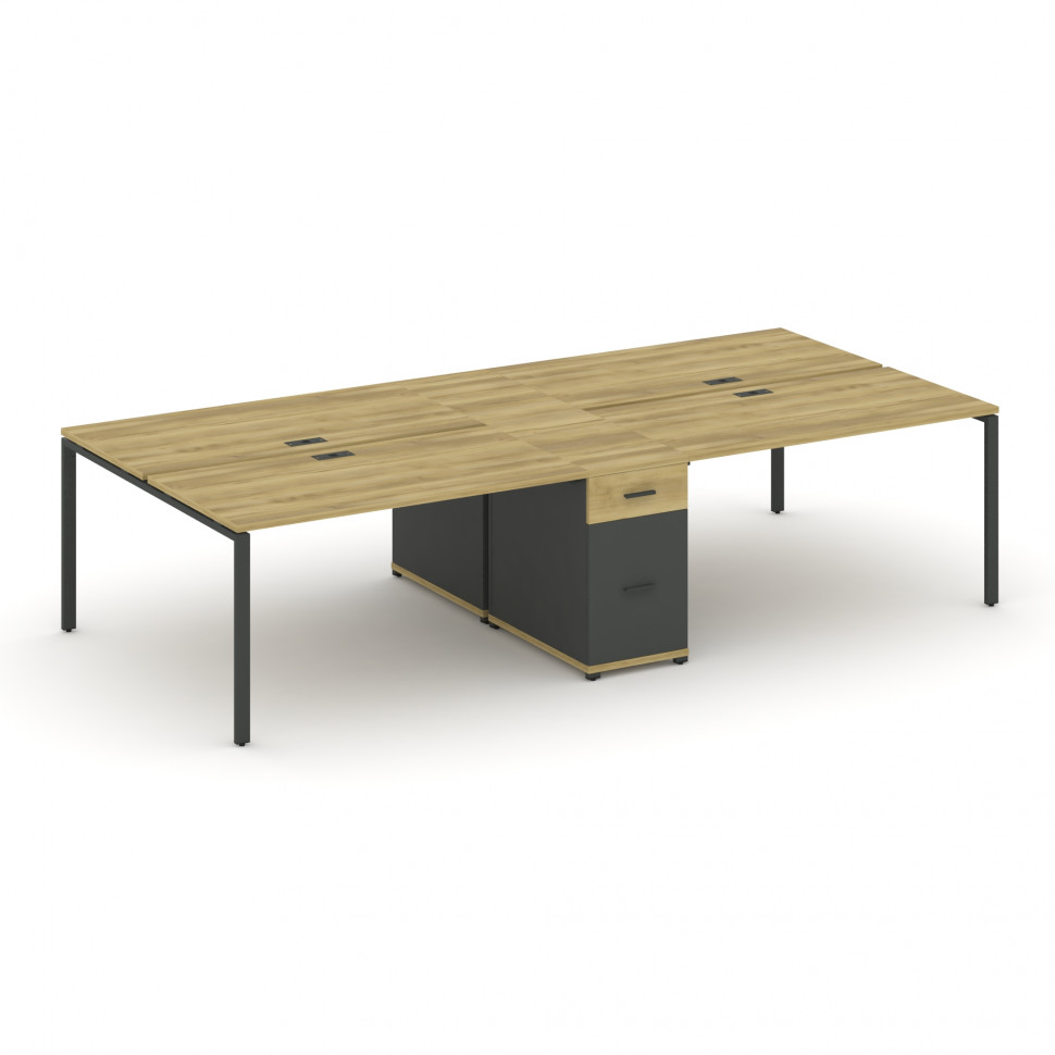 Concept Рабочая станция 4 места с 1 опорной тумбой CN.DRS-421 A Дуб Винченцо/Антрацит/Металл Антраци