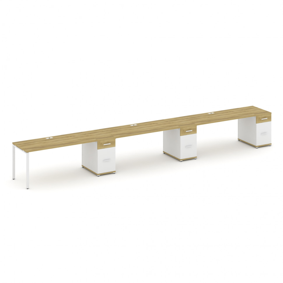 Concept Рабочая станция 3 места с 3 опорными тумбами CN.ORS-448 W Дуб Винченцо/Белый Бриллиант/Метал