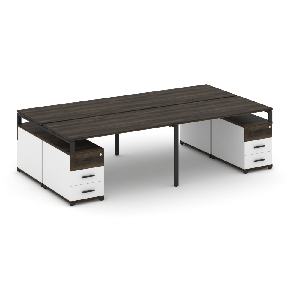 Concept Рабочая станция 4 места с 2 двухсторонними опорными тумбами CN.DRS-327 B Дуб Мали/Белый Брил