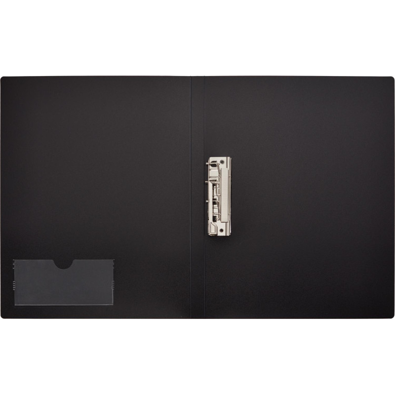 Папка с зажимом Комус т.-синяя, с карманом для CD/визитки