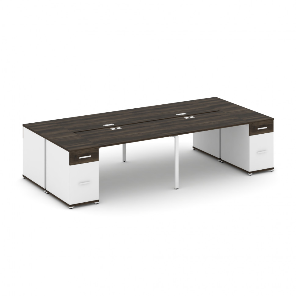 Concept Рабочая станция 4 места с 2 опорными тумбами CN.DRS-430 W Дуб Мали/Белый Бриллиант/Металл Бе