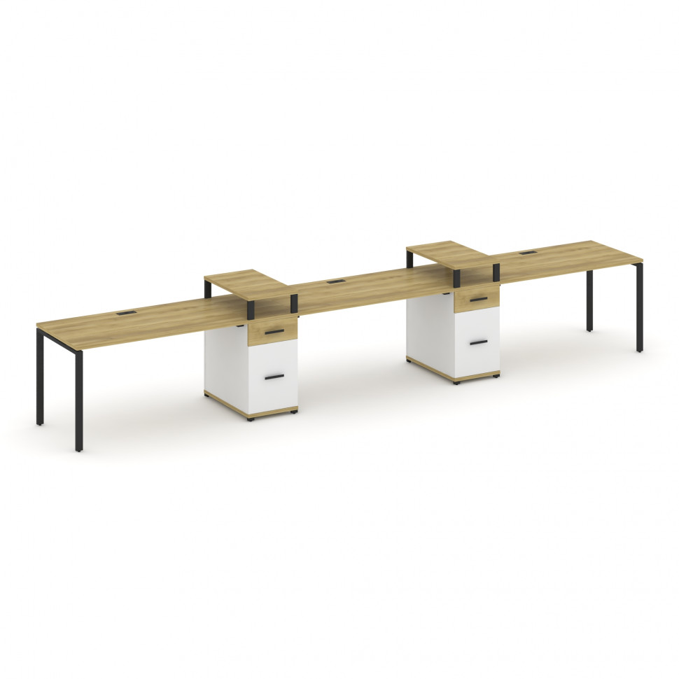 Concept Рабочая станция 3 места с 2 опорными тумбами CN.ORS-455 B Дуб Винченцо/Белый Бриллиант/Метал