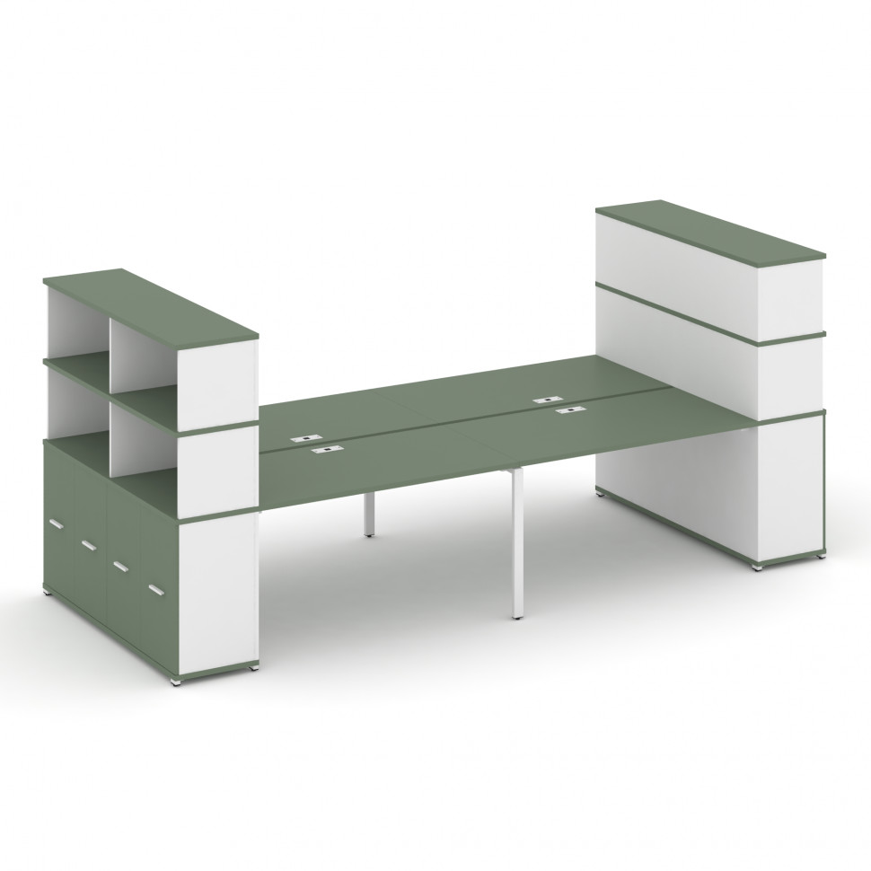 Concept Рабочая станция с опорными распаш. шкафами с надставкой выс. CN.DRS-275 W Кобо/Белый Бриллиа