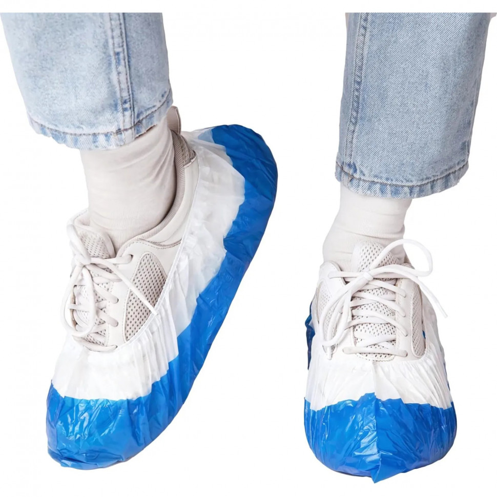 Бахилы п/э Elegreen Super65,дв,бел-син,ГППНД-8/19/2р-Б-С/500,5,4г,450пар/уп