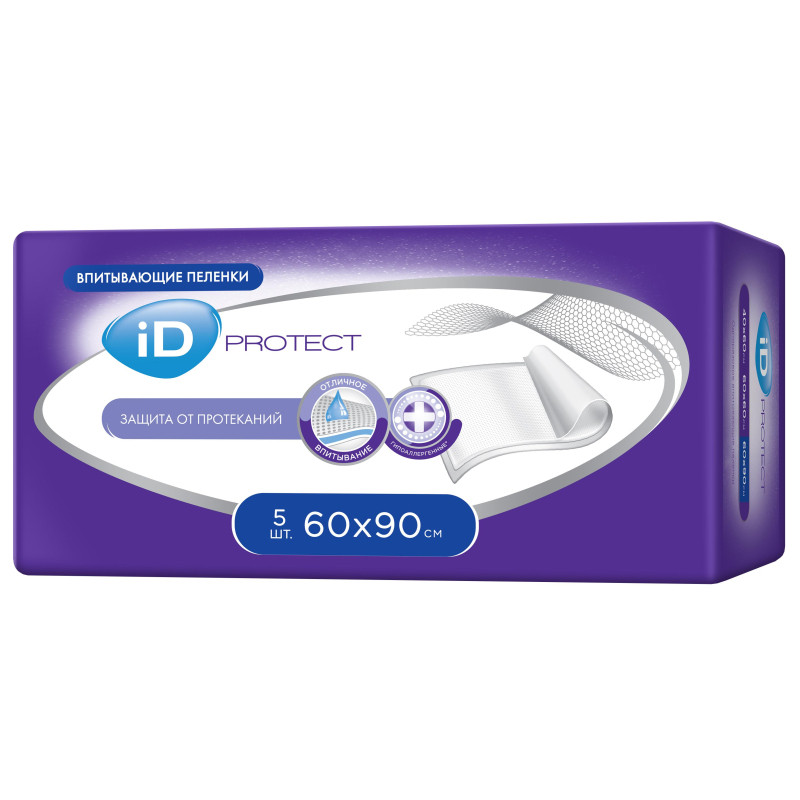 Пеленки впитывающие однораз. 60х90 id Protect 5 шт/уп