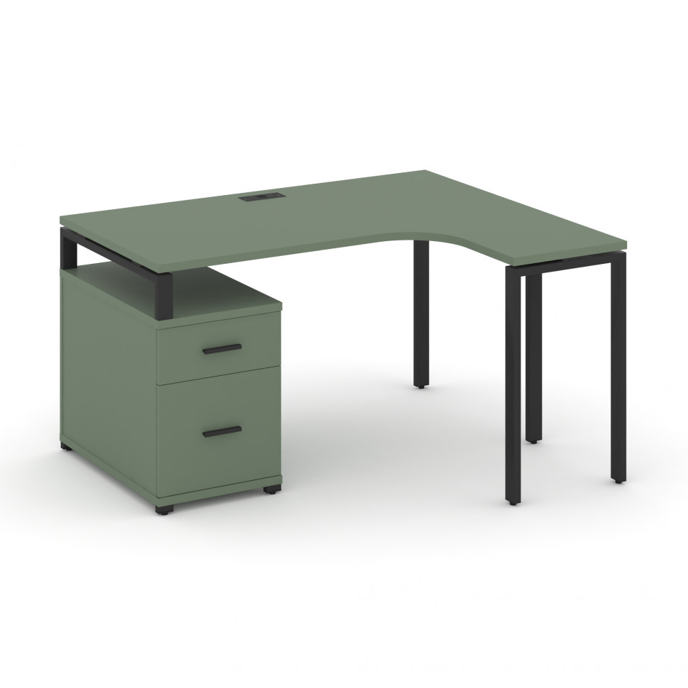 Concept Стол эргономичный с опорной тумбой CN.SA-302(R) B Кобо/Металл Черный 1380/1746*1180*750