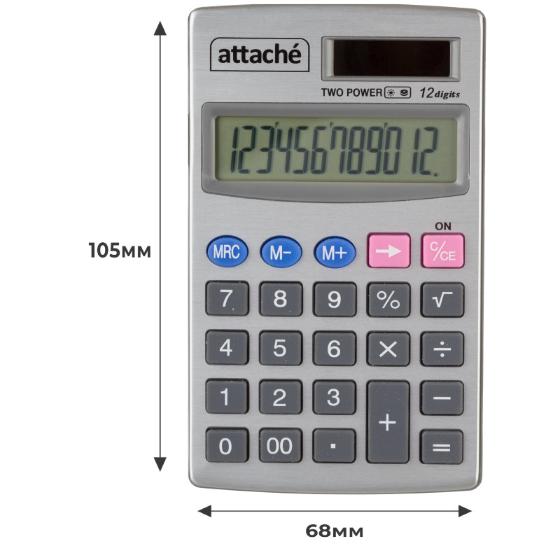 Калькулятор карманный Attache ATC-333-12P 12-ти разрядный серебристый