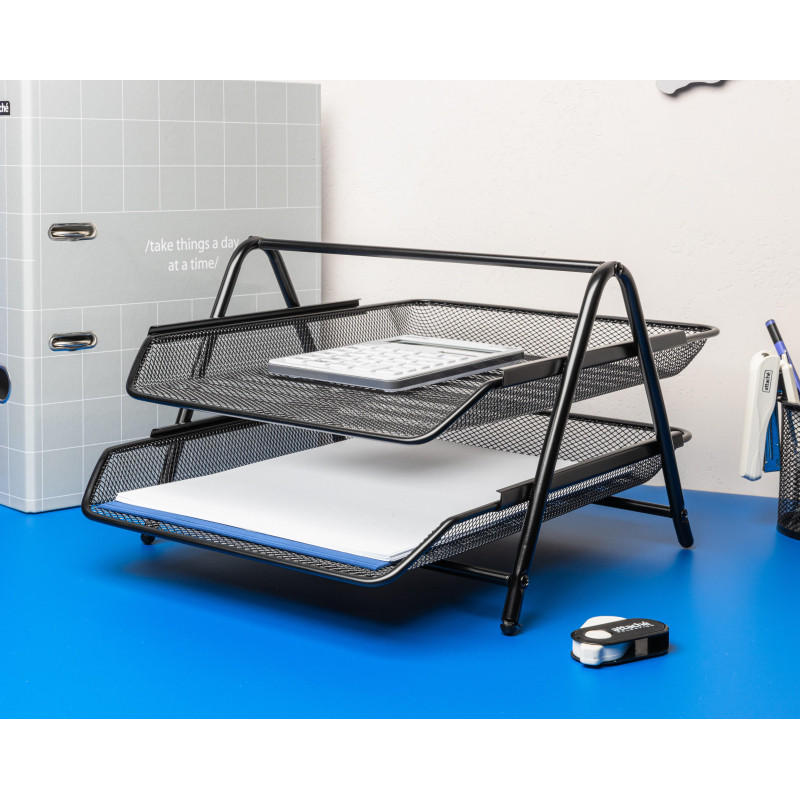 Лоток горизонтальный для бумаг 2секции Attache 200x355x275мм мет. сет черн