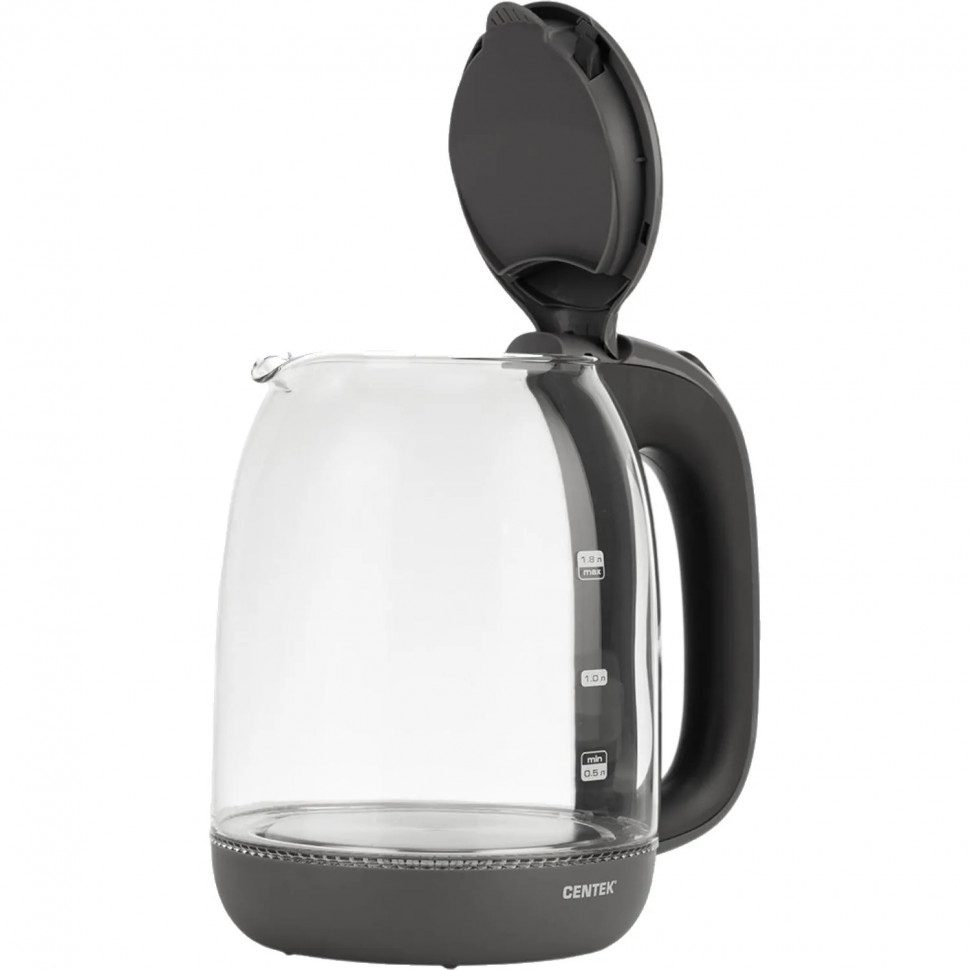 Чайник Centek CT-0034, 1.8л, 2200Вт, LED подсветка, кнопка,серый,стекло