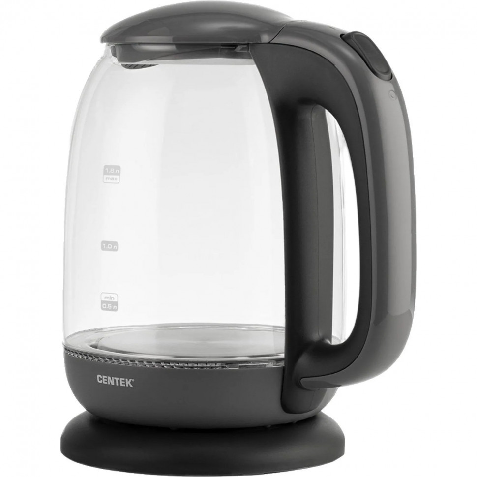 Чайник Centek CT-0034, 1.8л, 2200Вт, LED подсветка, кнопка,серый,стекло