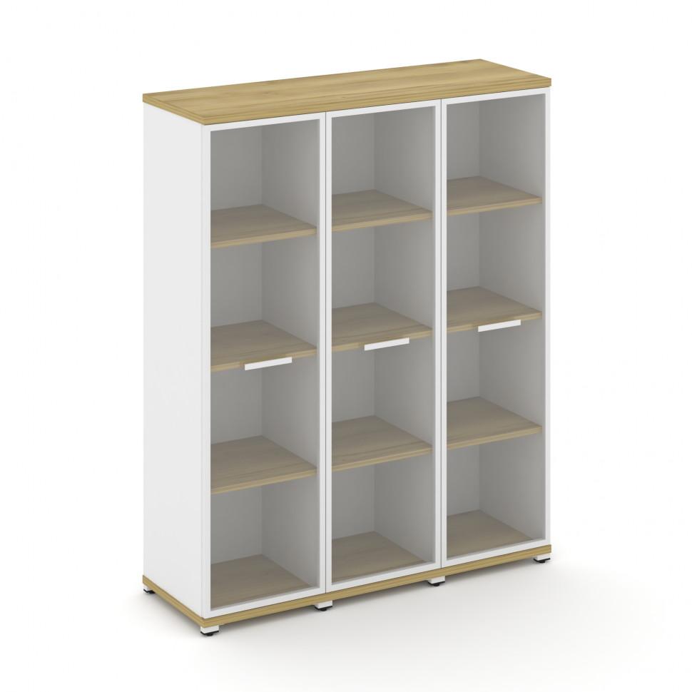 Concept Шкаф 3 узкие секции, 4 ниши CN.STU-436 RPW W Дуб Винченцо/Белый Бриллиант/Металл Белый/Прозр